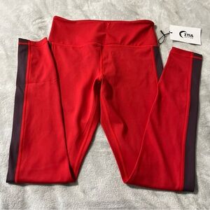 Zyia Red Royalty Strip Light N Tight Hi Rise 28” Leggings size 6-8 NEW Workout